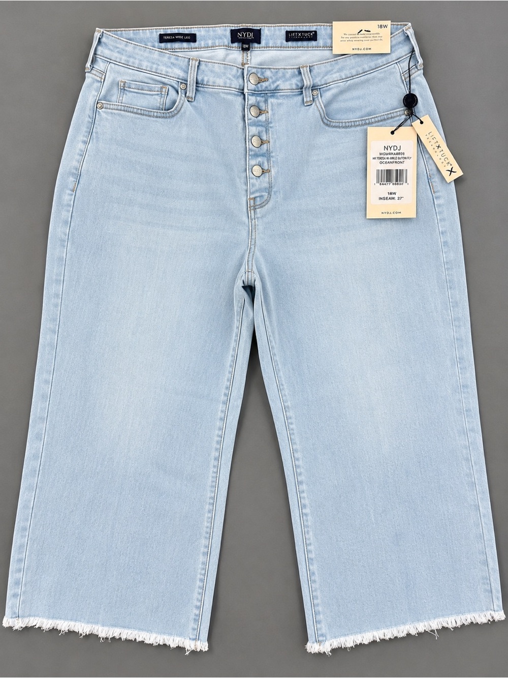 NWT NYDJ Teresa Wide Leg Jeans 18W Light Wash Raw Hem